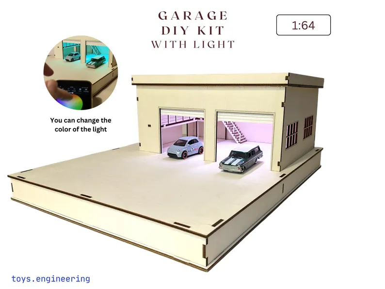 1:64 Garage with Lights for Hot Wheels, Zoom and other diecast cars  | Turbo64