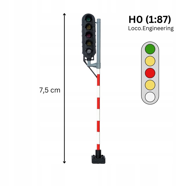 5 Aspect Railway Signal, H0, Left, Polish Railways